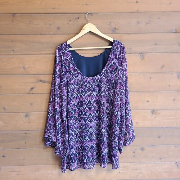 Show Me Your Mumu Bombshell Snakeskin Print Bell Sleeve Mini Dress Medium Purple - Picture 3 of 5